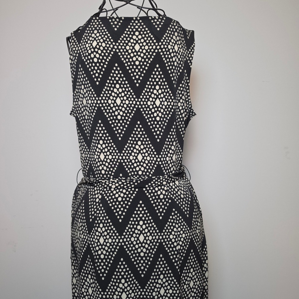 Ann Taylor Geometric Diamond Dot Print Sleeveless Belted Sheath Dress Size 10 - Picture 6 of 11